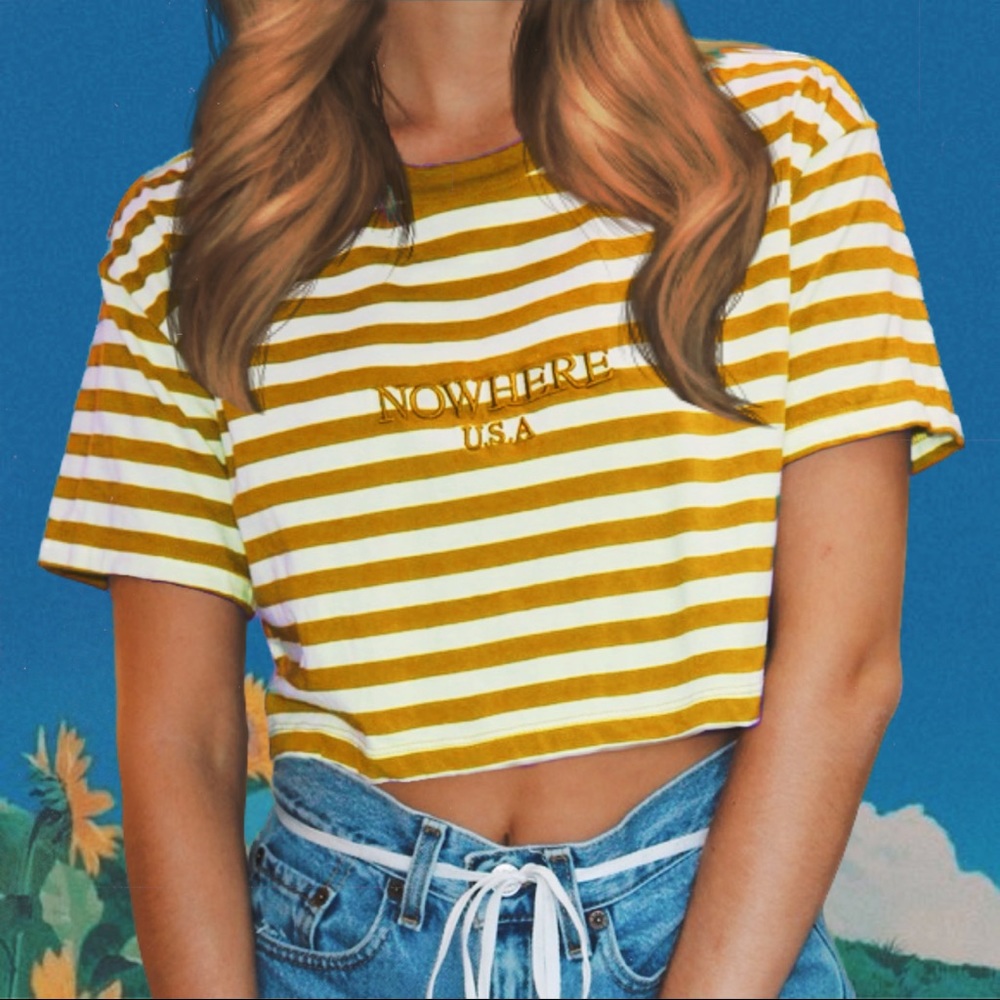Nowhere USA Striped Crop Top yellow and white Sz S